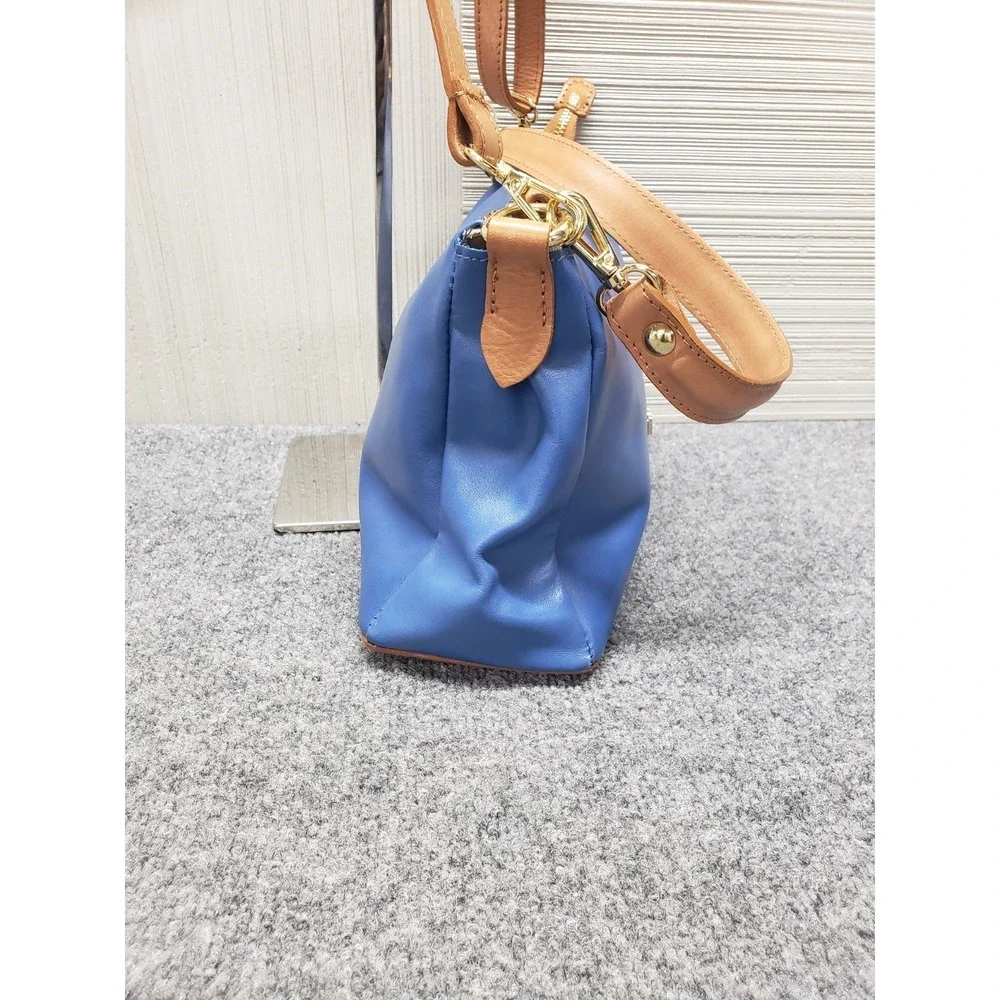 Valentina Women Handbag Blue Brown Zip Detachable Strap Lined‎ Inner Pocket City